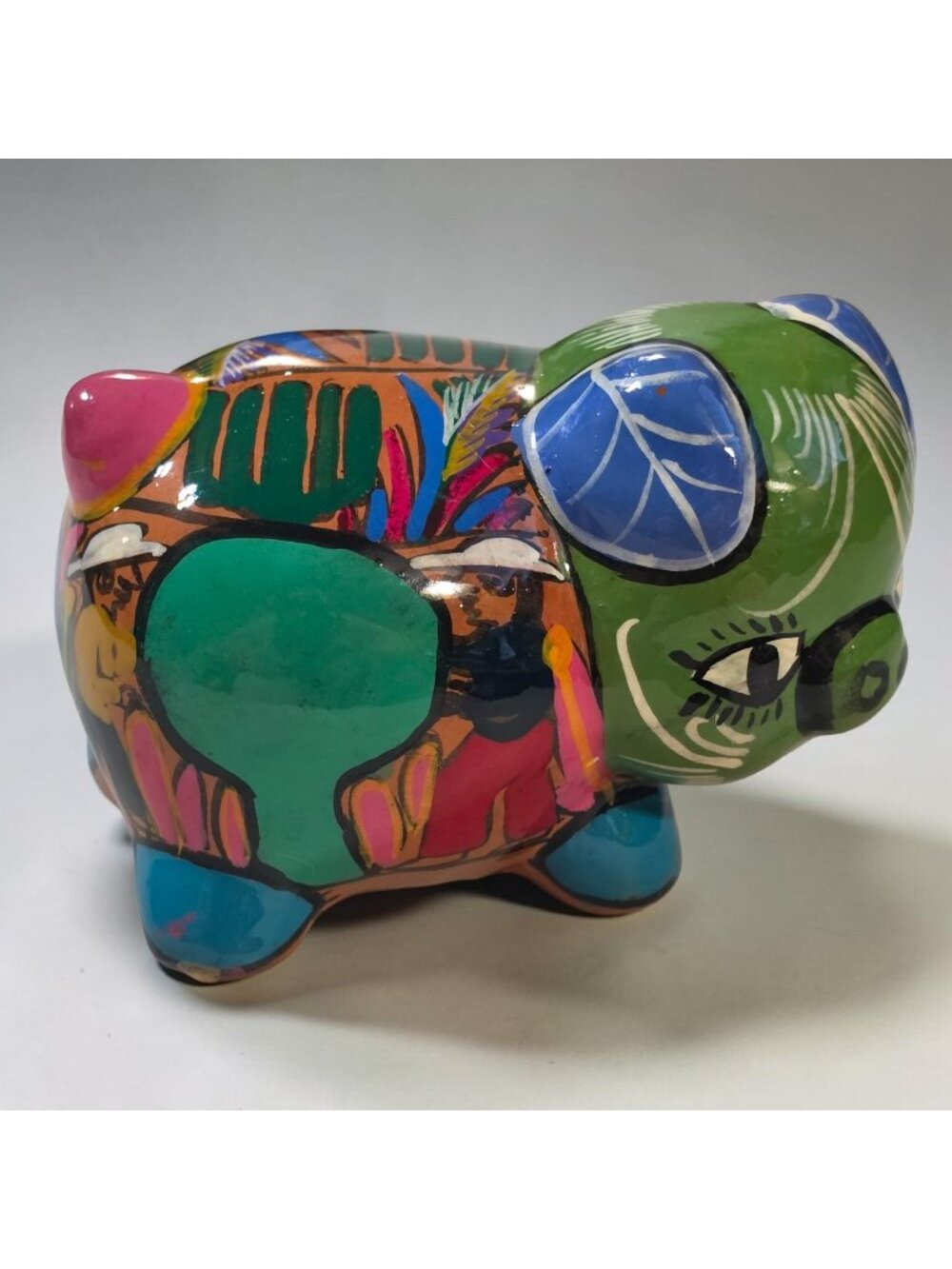 Vintage Mexican Campesino & Agave Harvest Folk Art Ceramic Pig Figurine 5"